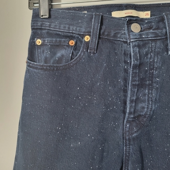Levi's Dark Wash Paint Bleach Splatter High Waisted Wedgie Skinny Jeans - Picture 5 of 14